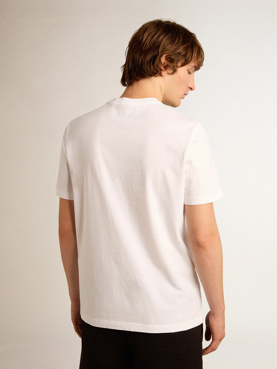 wit heren-t-shirt met zilveren glitterster op de voorkant