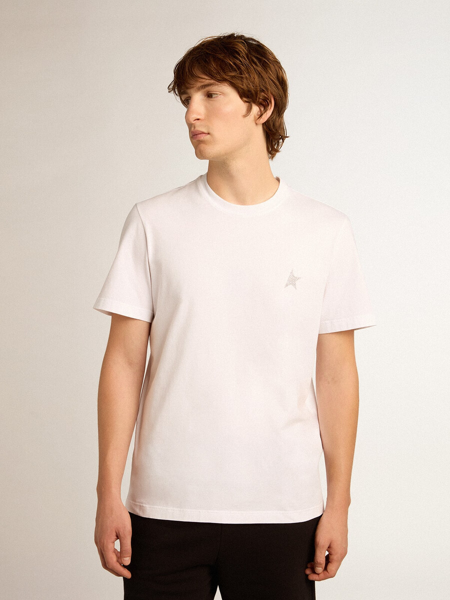 wit heren-t-shirt met zilveren glitterster op de voorkant
