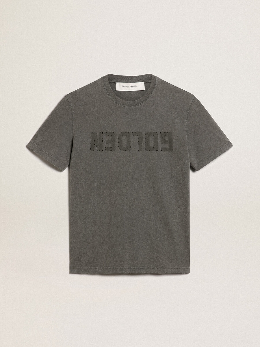antracietgrijs heren t-shirt met een verwassen look.