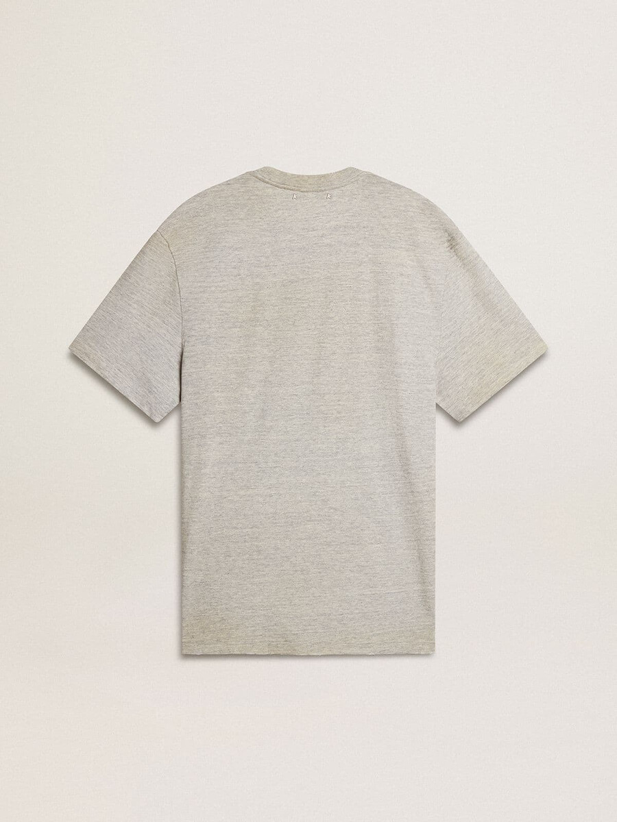 grijs t-shirt voor heren met vintage-look en print op de voorkant.