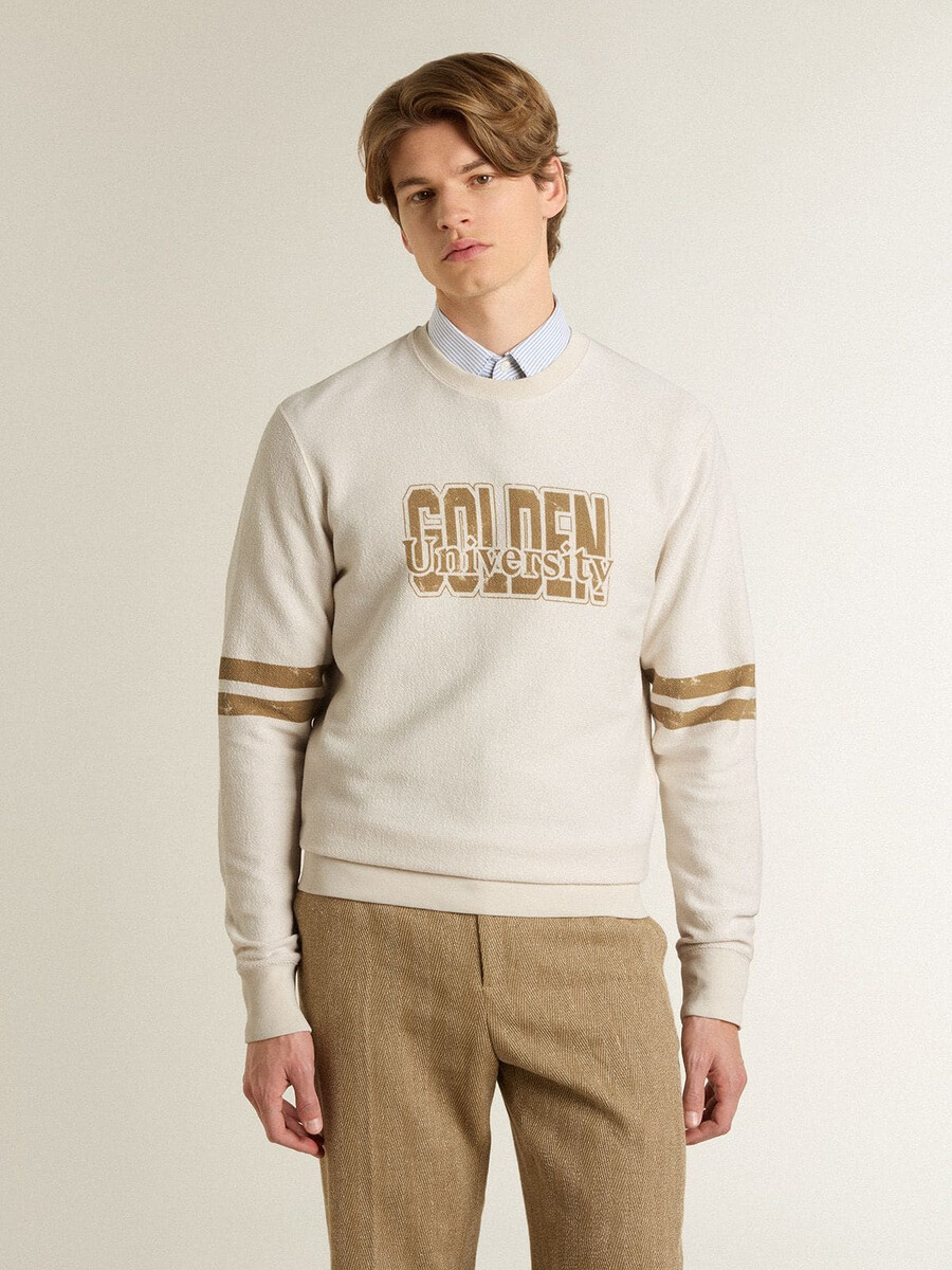 witte katoenen herensweatshirt met print op de voorkant.