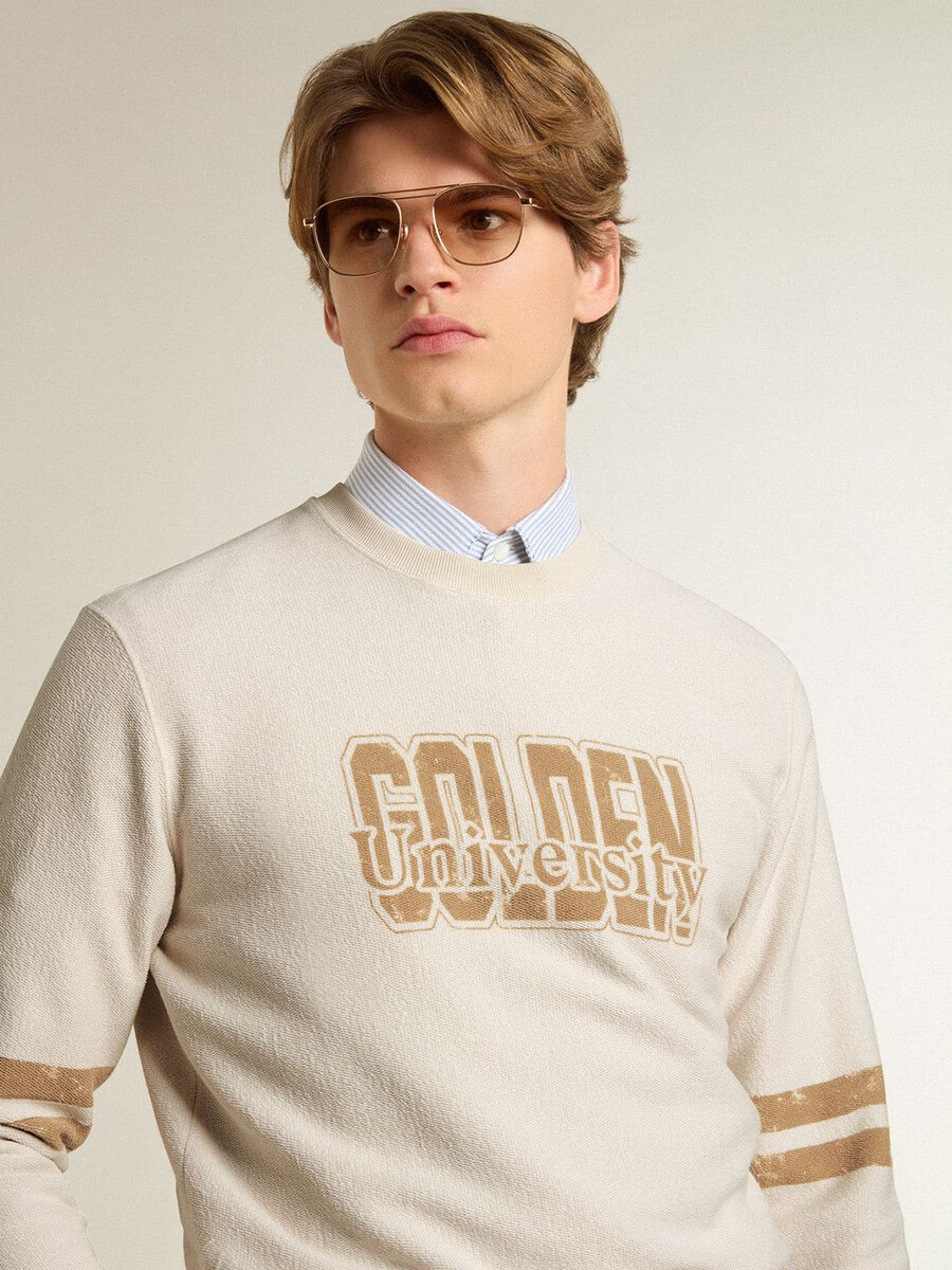 witte katoenen herensweatshirt met print op de voorkant.
