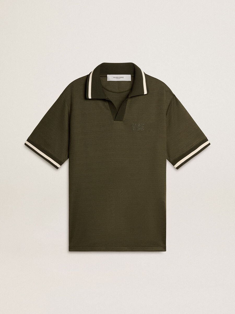 herenpolo van jersey in legergroen met borduurwerk