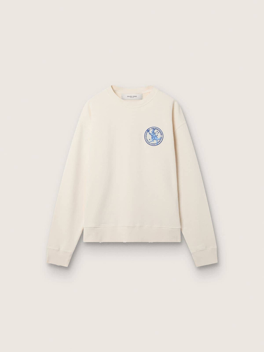 crèmekleurige ltd-sweatshirt met tennis-thema en geborduurd embleem.