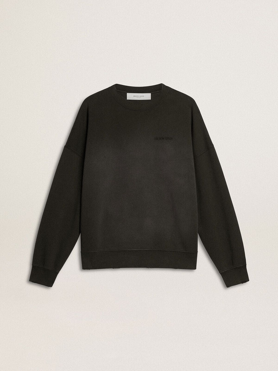 unisex sweatshirt van verwassen zwart katoen met logo-borduurwerk.