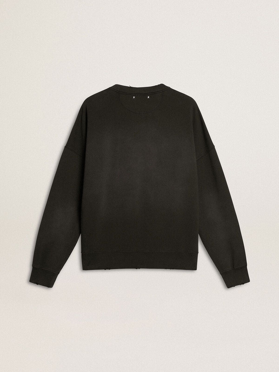 unisex sweatshirt van verwassen zwart katoen met logo-borduurwerk.