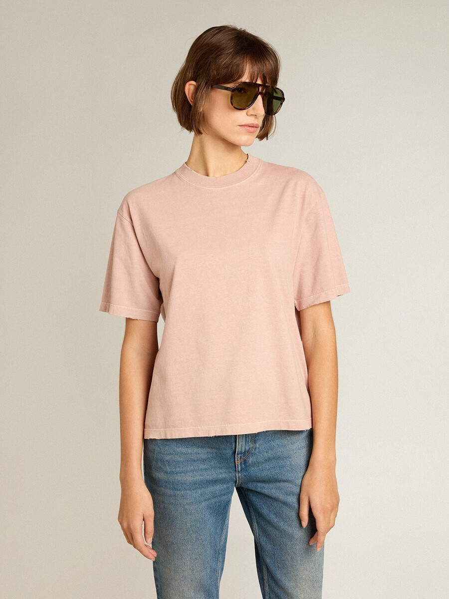 poederroze t-shirt met omgekeerd logo op de achterkant - jersey capsule
