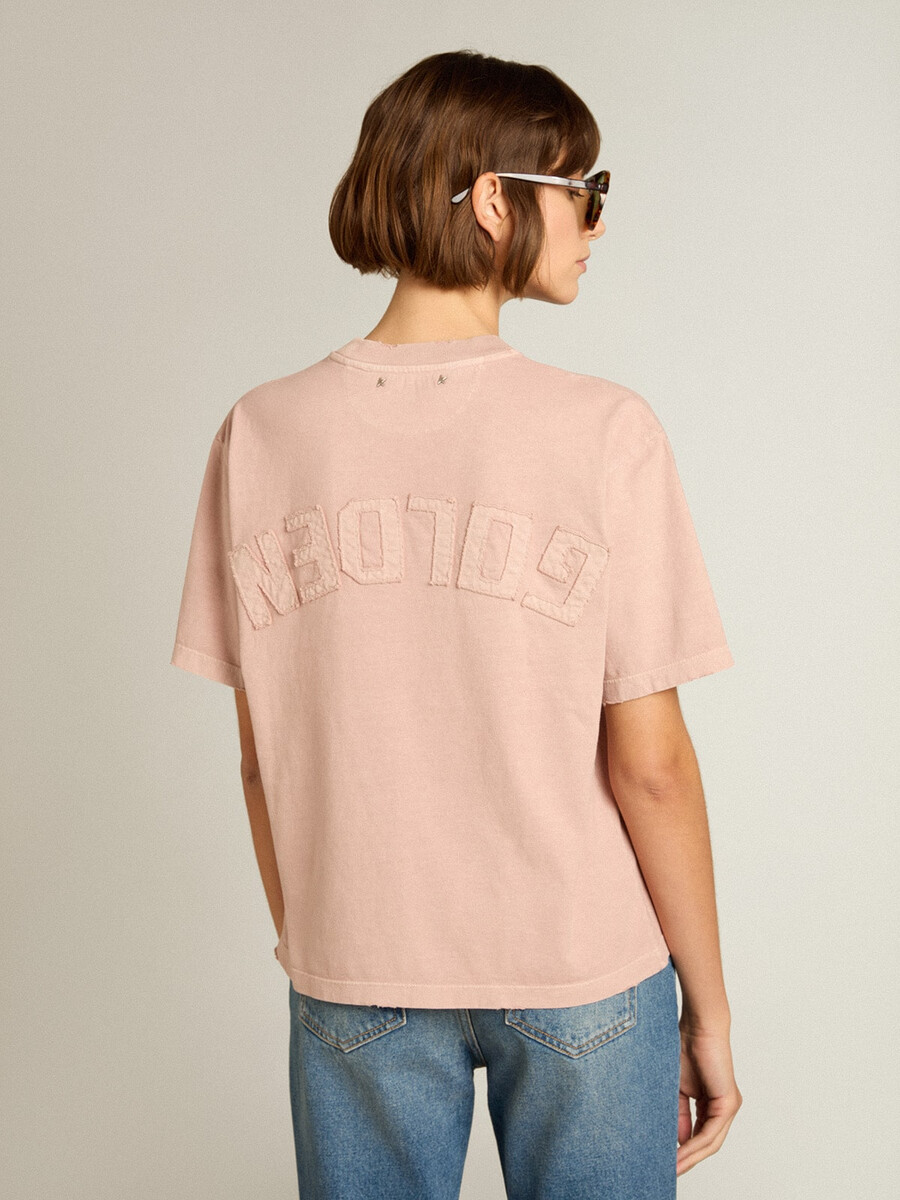 poederroze t-shirt met omgekeerd logo op de achterkant - jersey capsule