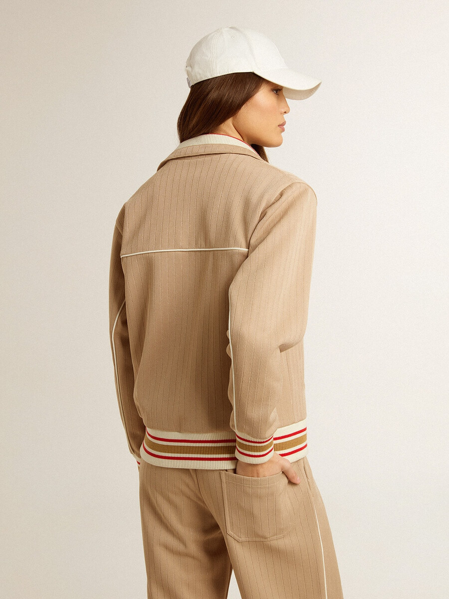 dames sweatshirt met rits in lichtbeige met wit logo