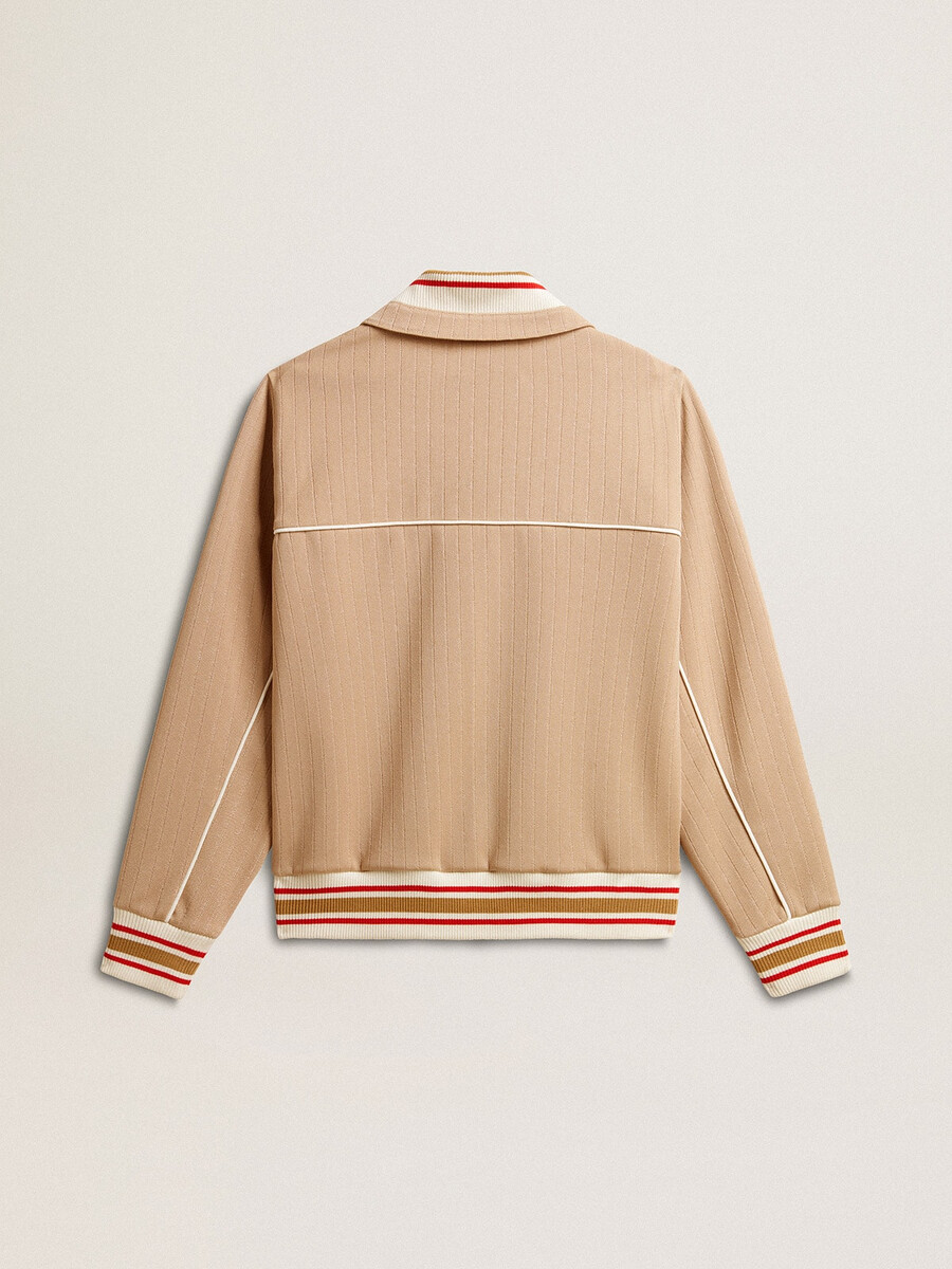 dames sweatshirt met rits in lichtbeige met wit logo