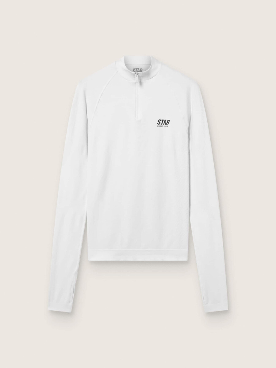 witte sporttop met lange mouwen en ritssluiting voor dames