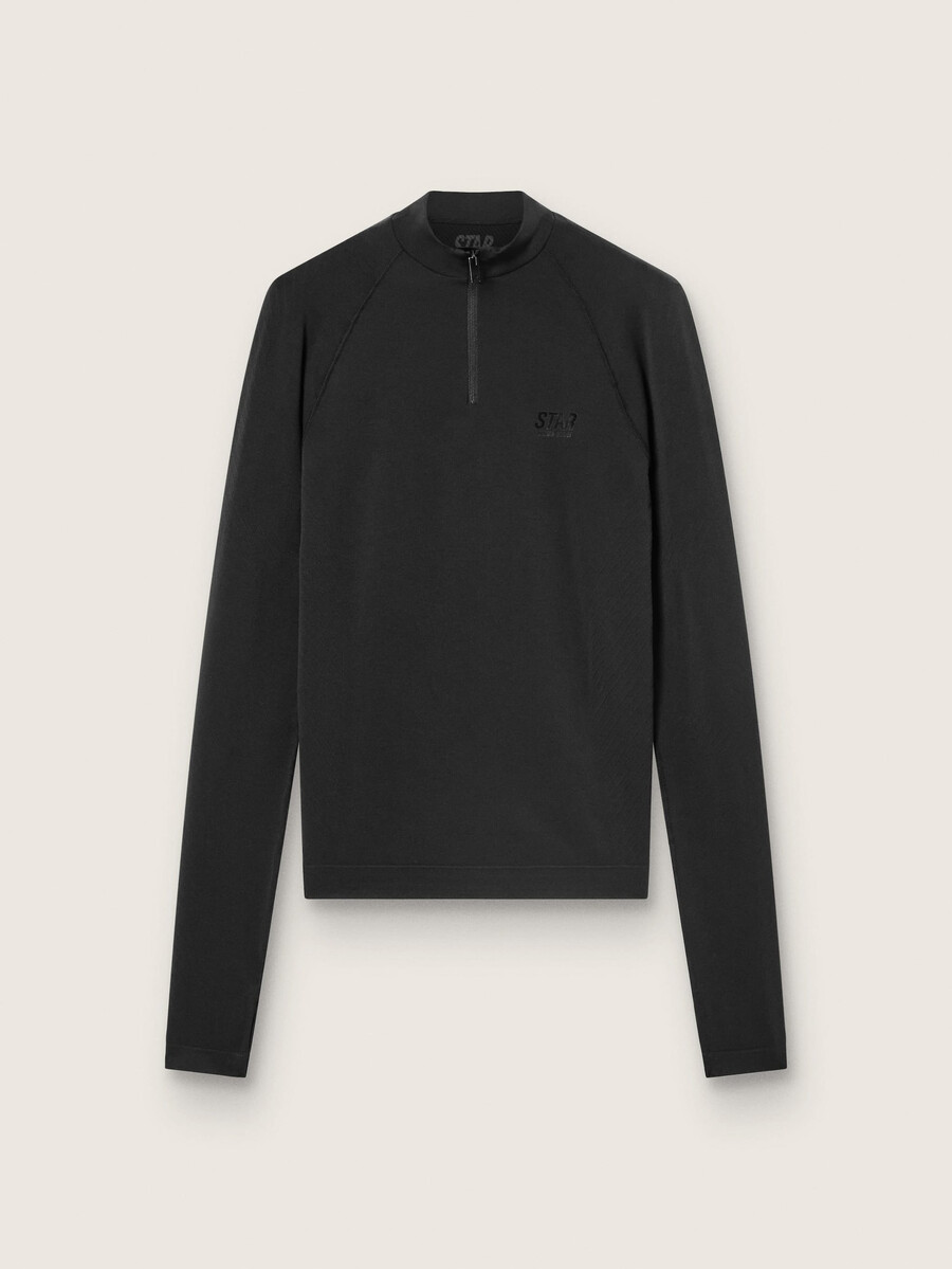 dames sporttop met lange mouwen en ritssluiting zwart