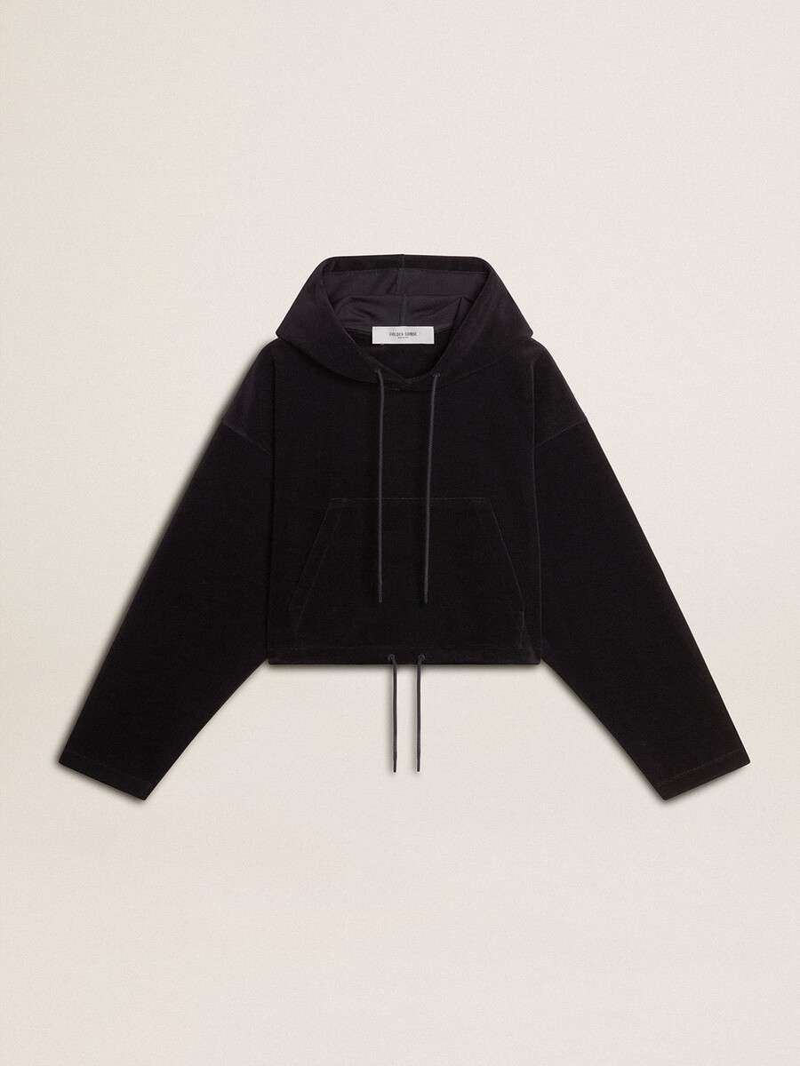 dames sweatshirt van zwarte chenille met borduurwerk op de achterkant.