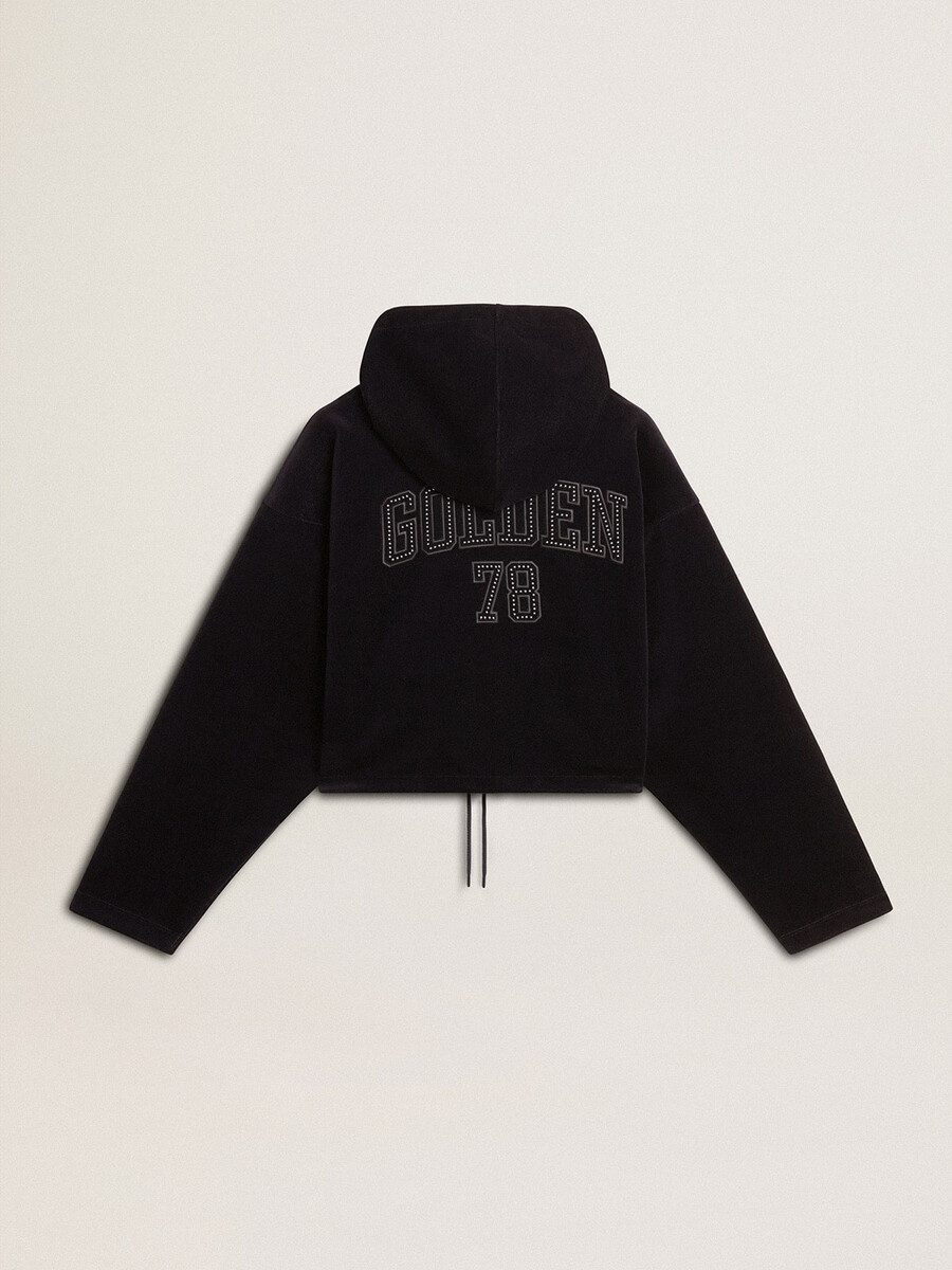 dames sweatshirt van zwarte chenille met borduurwerk op de achterkant.