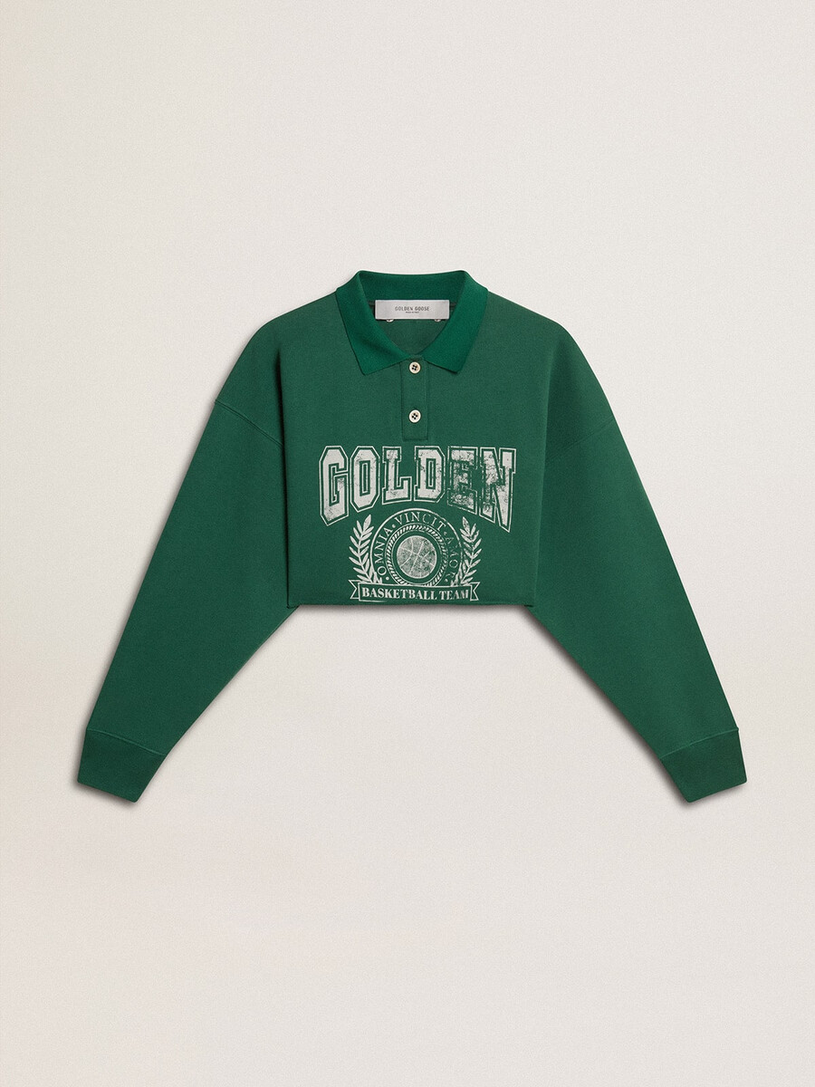 groene cropped polo sweater voor dames met print
