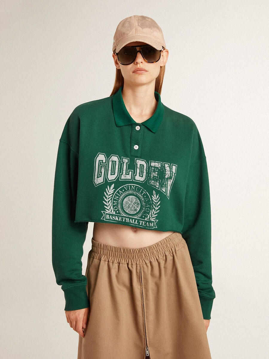 groene cropped polo sweater voor dames met print