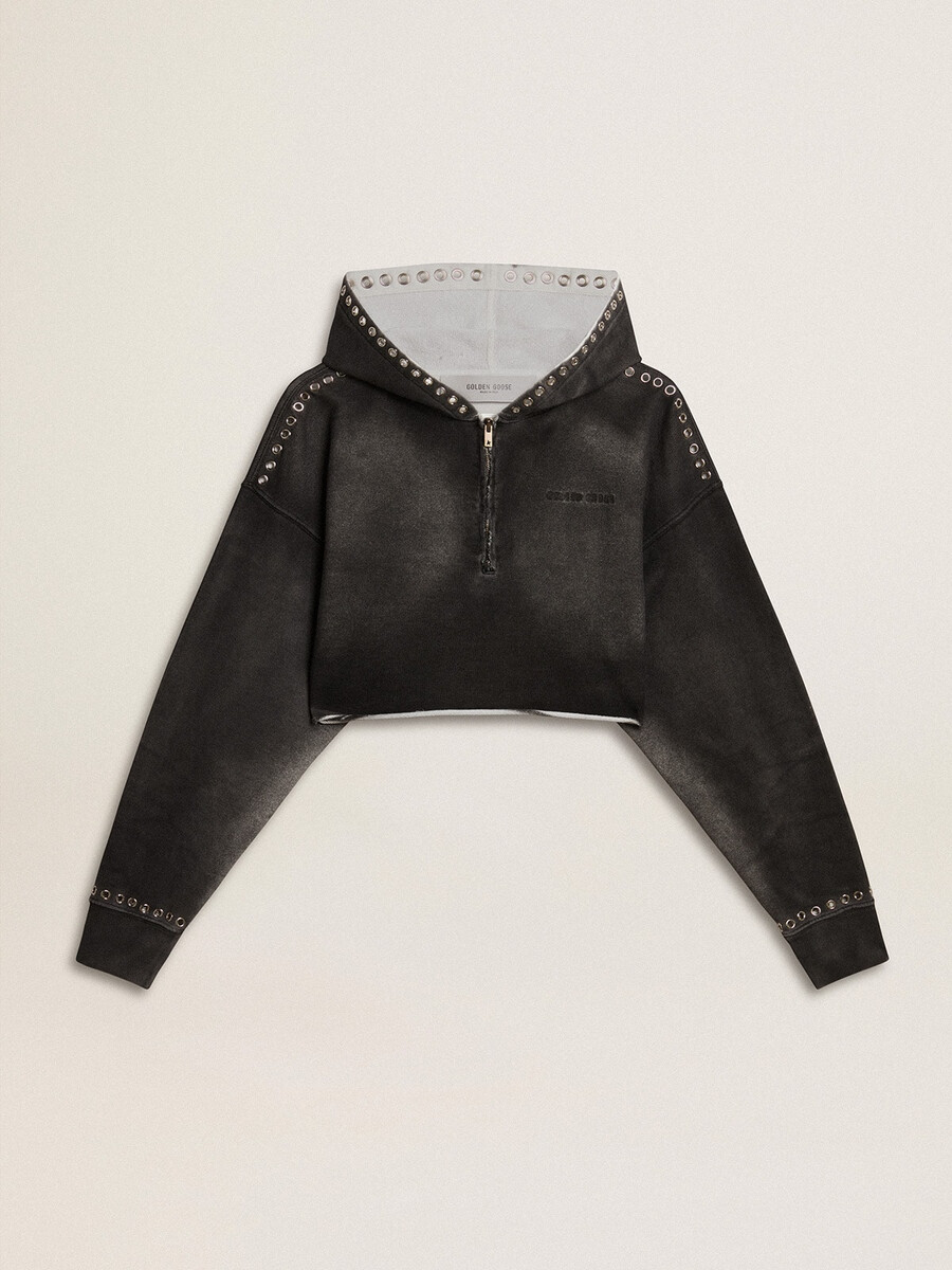 grijze cropped sweater met een gedragen look.