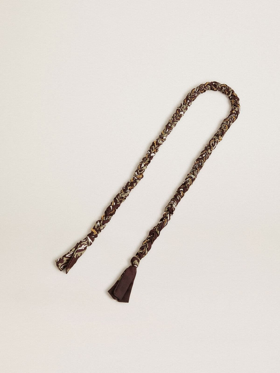 bordeauxrode gevlochten stoffen hanger met messing ketting