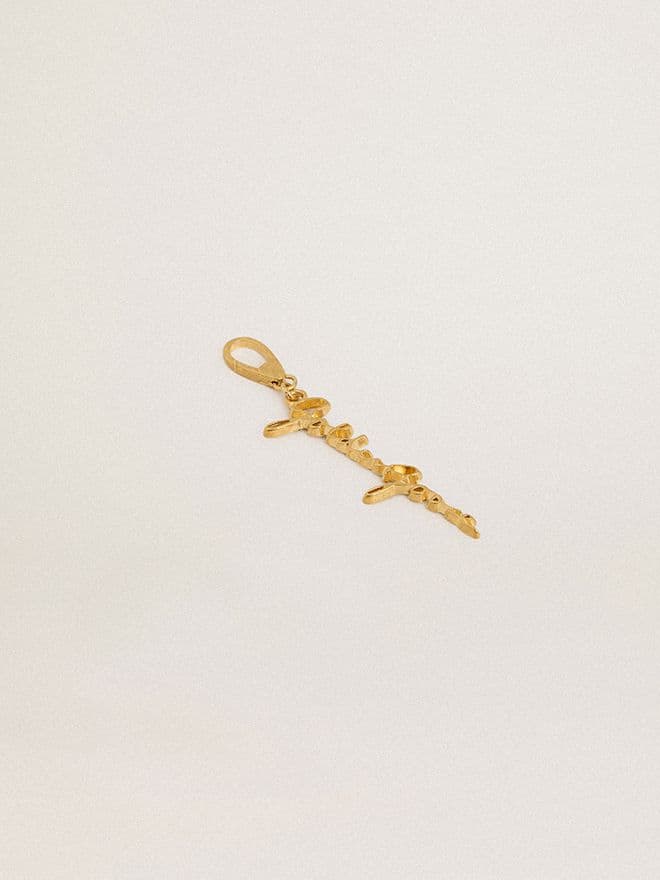 goudkleurige messing hanger met het golden goose-logo.
