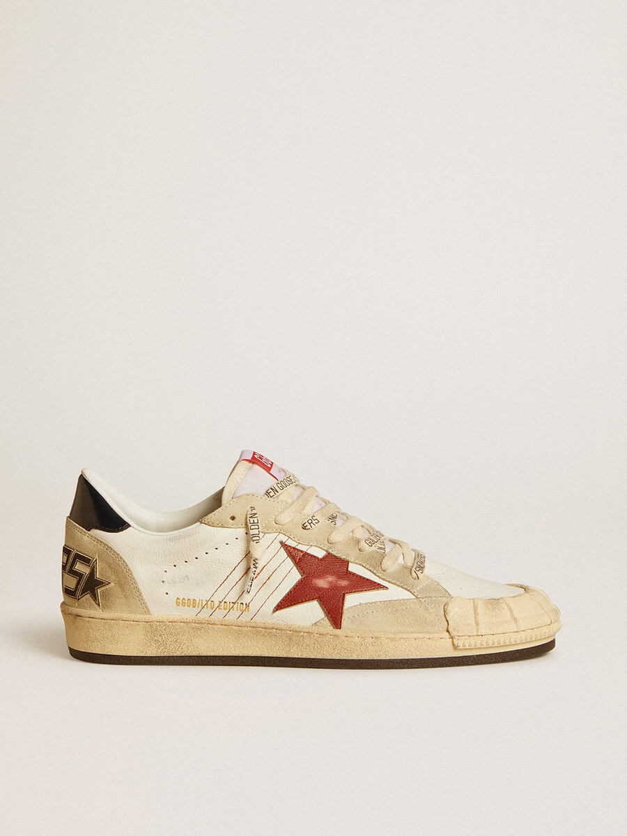 ball star ltd herenschoen van nappaleer met rode leren ster en leren hielstuk.