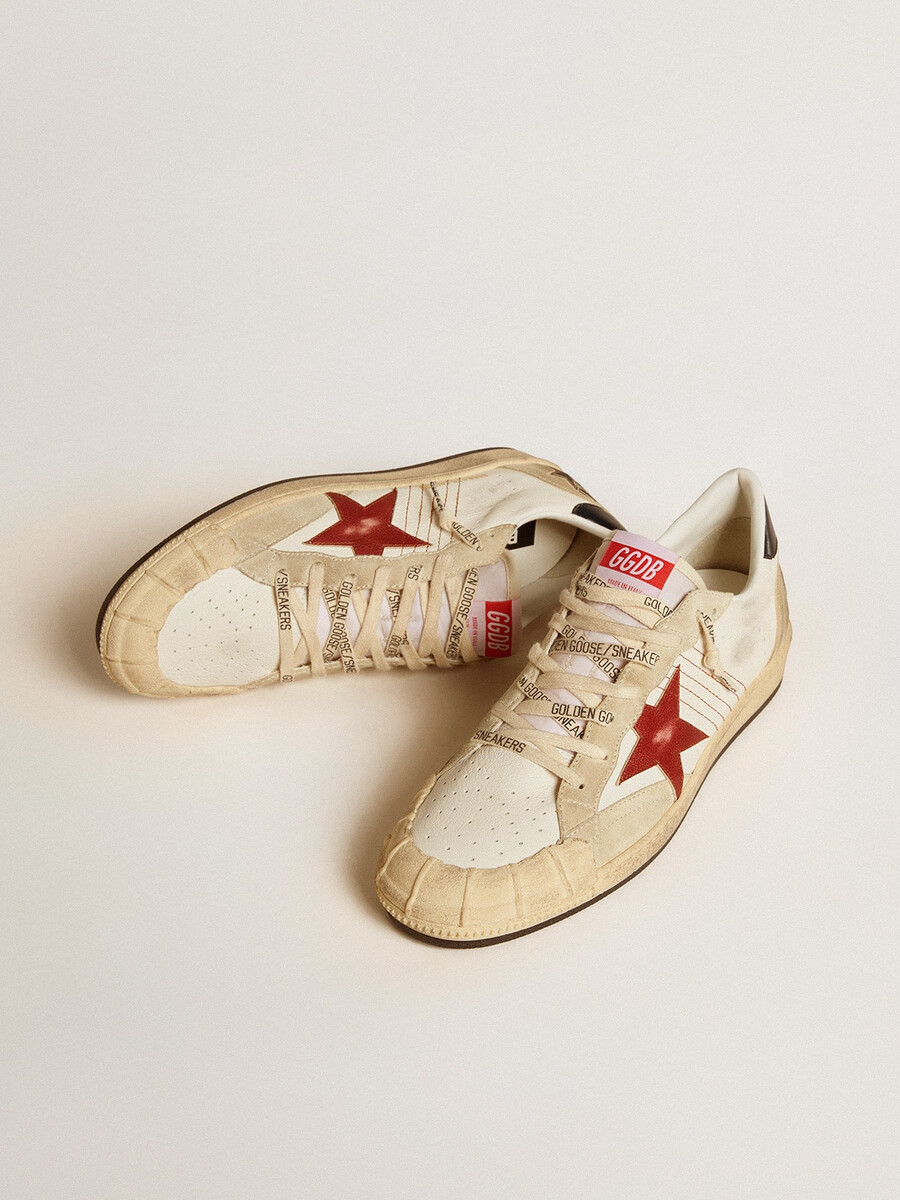 ball star ltd herenschoen van nappaleer met rode leren ster en leren hielstuk.