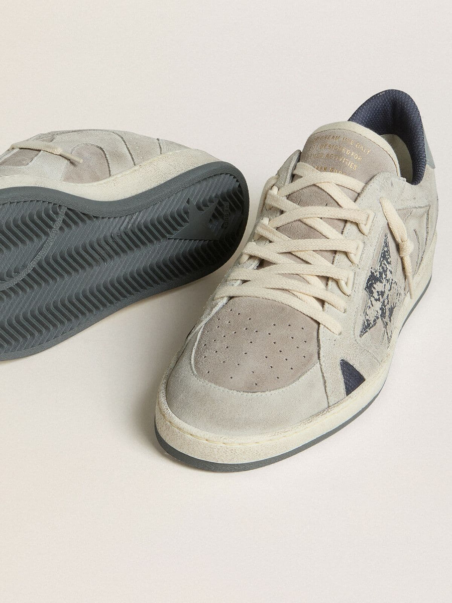 ball star ltd herenschoenen in duifgrijs en grijs suède met een parelgrijs leren hielstuk.