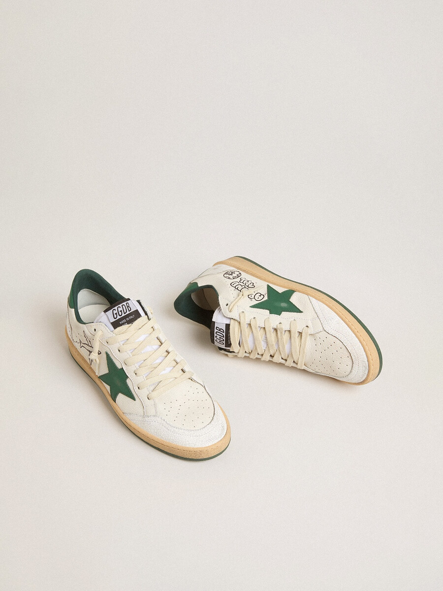 dames ball star wishes in wit nappaleer met groene leren ster en hielstuk.