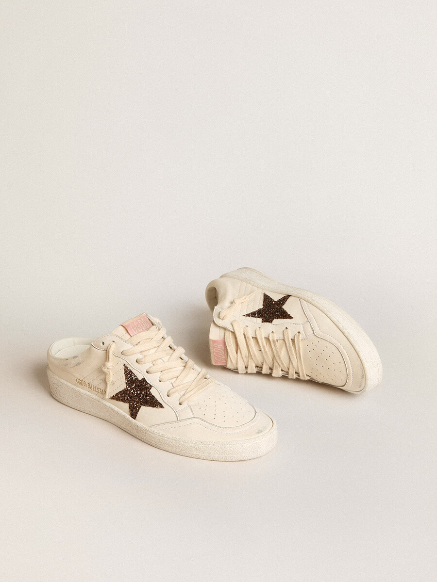 ball star sabots in ivoorkleurig nappaleer met bronzen glitterster