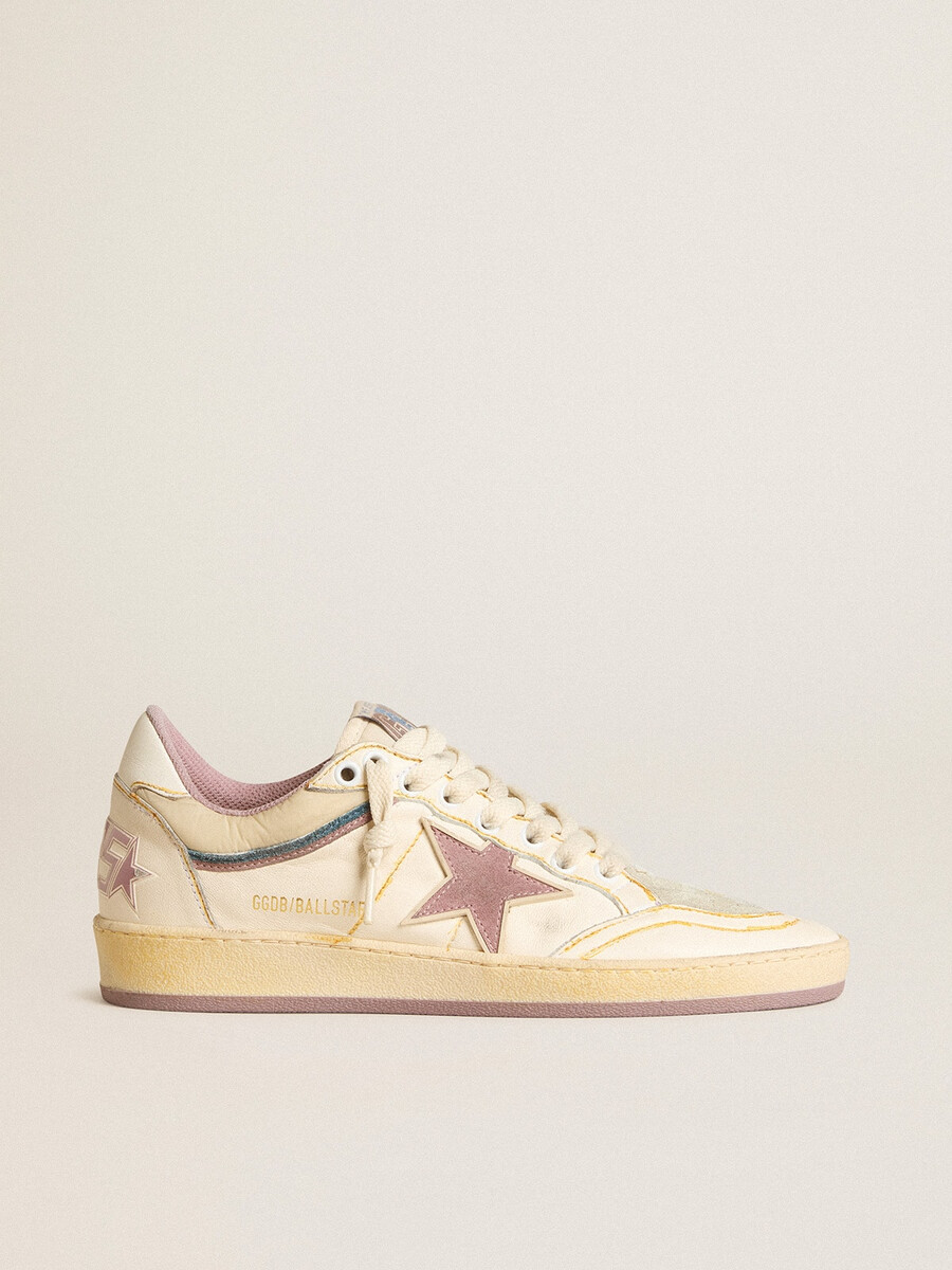 damesballerina in nappaleer met mauve tpu-ster en leren hielstuk.
