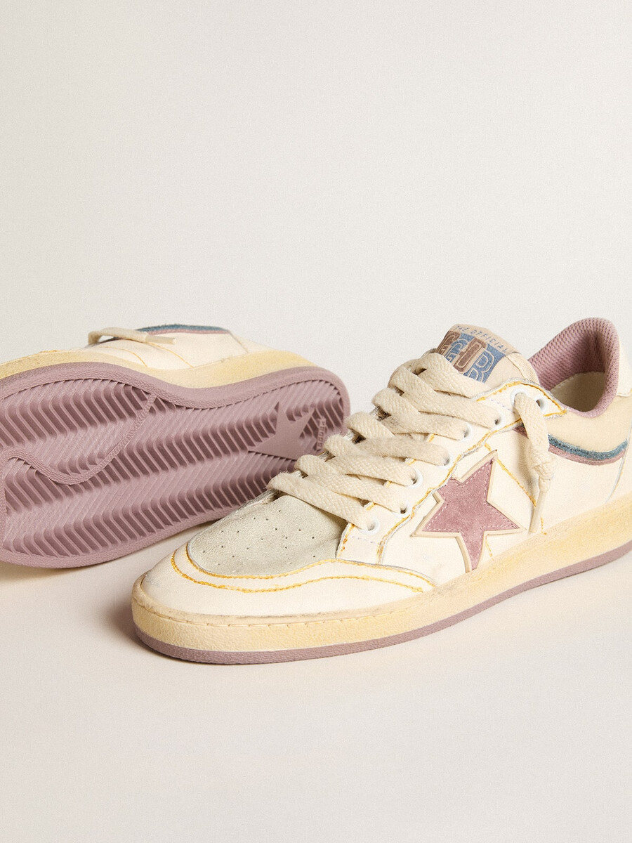 damesballerina in nappaleer met mauve tpu-ster en leren hielstuk.