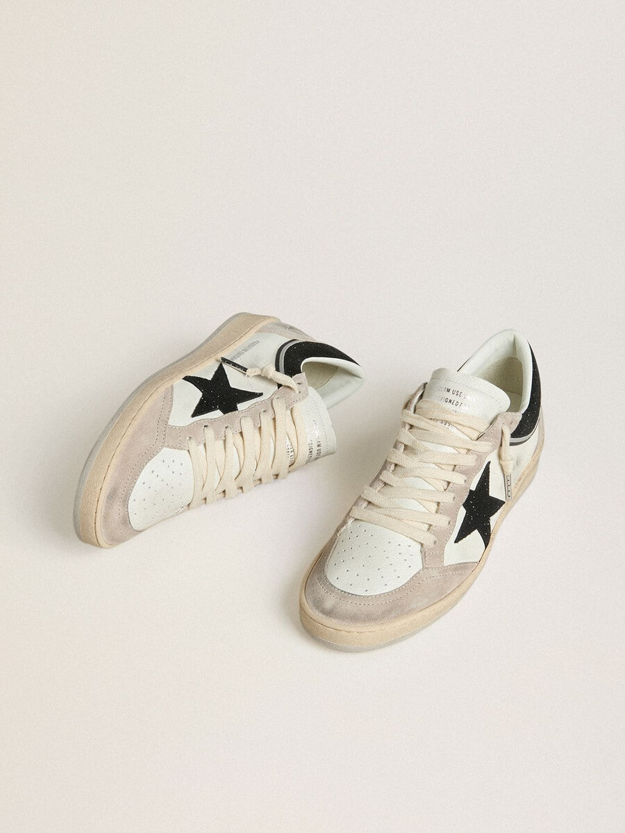 dames ball star ltd in nappaleer met zwarte kristallen ster en beige suède inzetstukken.