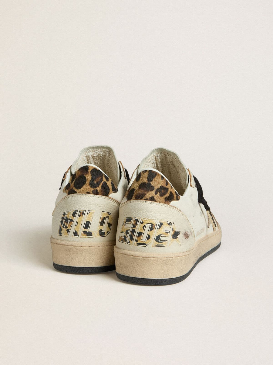ball star wishes damessneakers met suède ster en hielstuk van ponyhuid met luipaardprint.