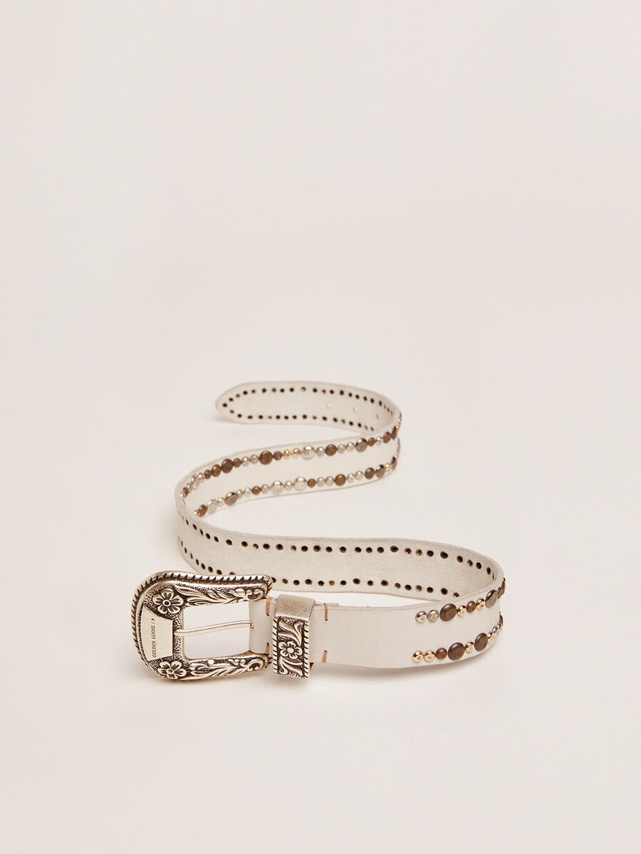 damesriem van wit leer met gekleurde studs.