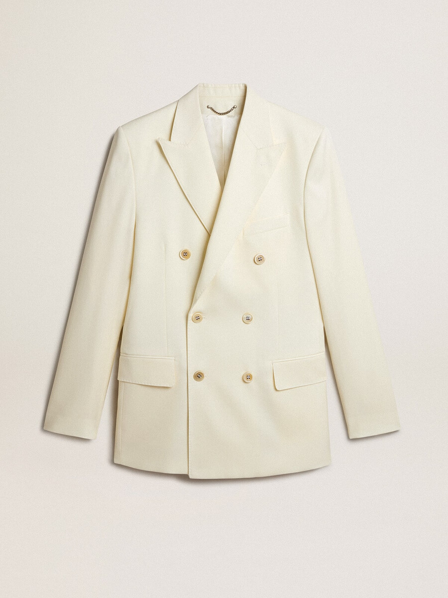 crèmekleurige double-breasted blazer voor heren