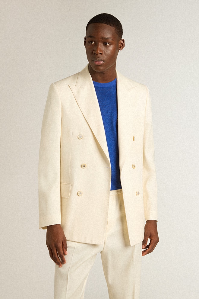 crèmekleurige double-breasted blazer voor heren