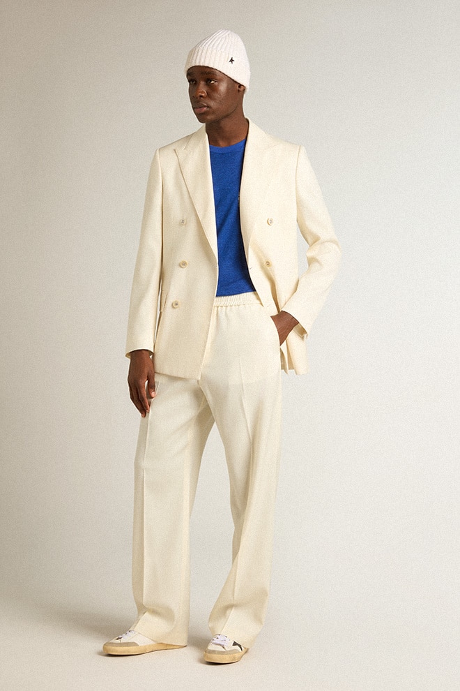 crèmekleurige double-breasted blazer voor heren