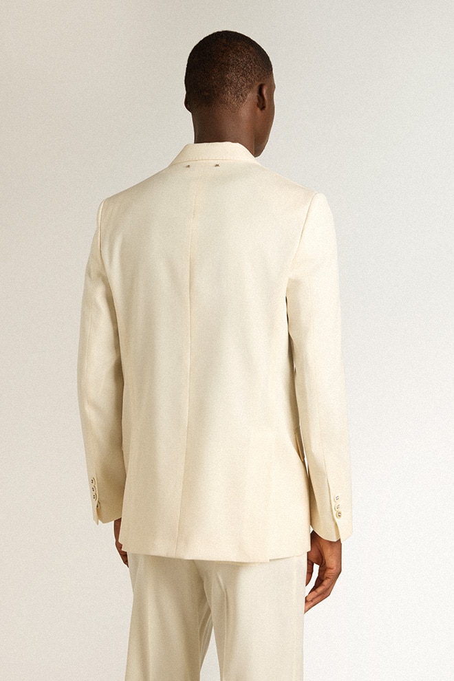 crèmekleurige double-breasted blazer voor heren