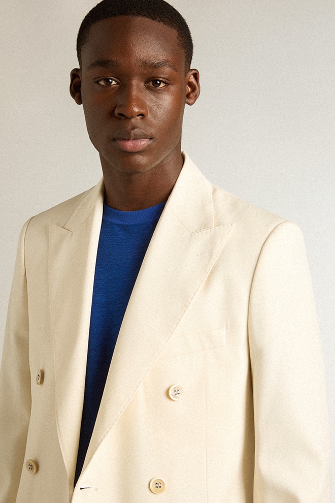 crèmekleurige double-breasted blazer voor heren