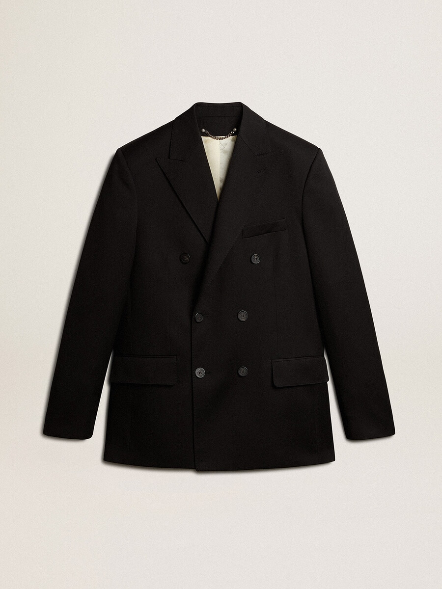 zwarte double-breasted herenblazer met knoopsluiting