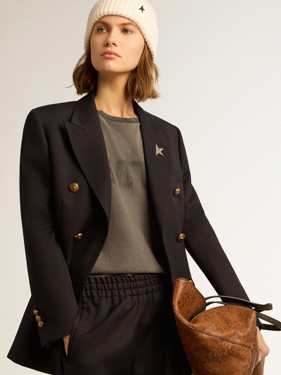 dubbelknoops blauwe blazer voor dames