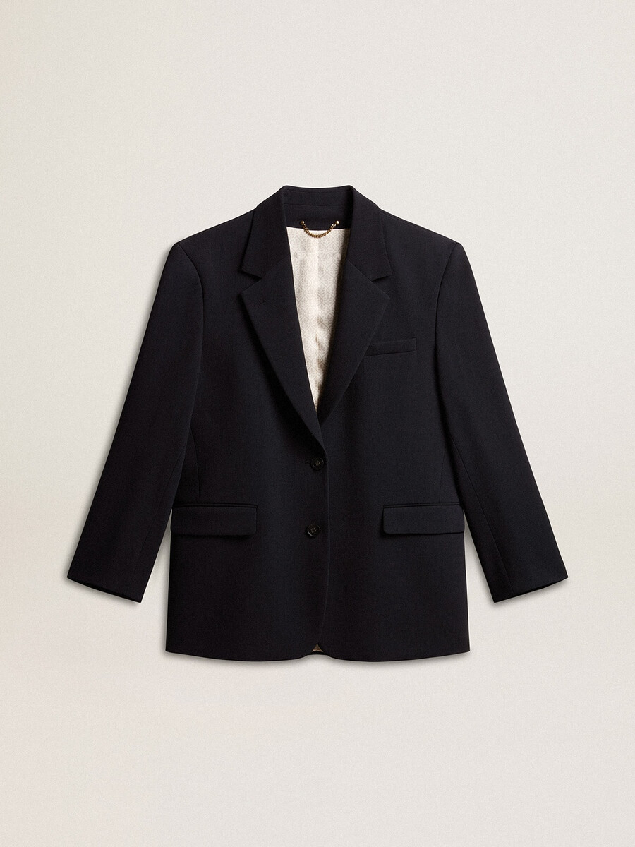 donkerblauwe damesblazer van wolmix