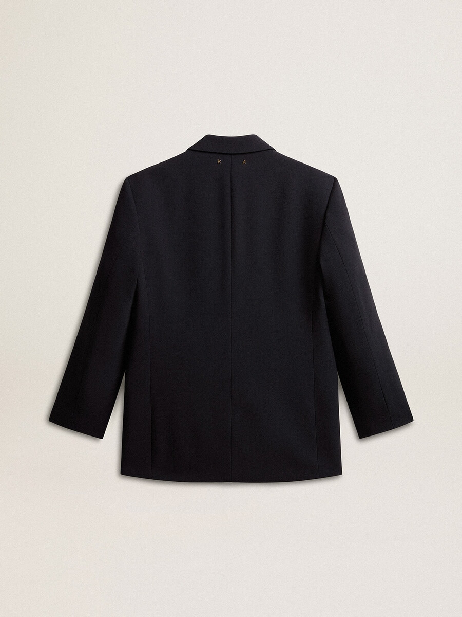 donkerblauwe damesblazer van wolmix