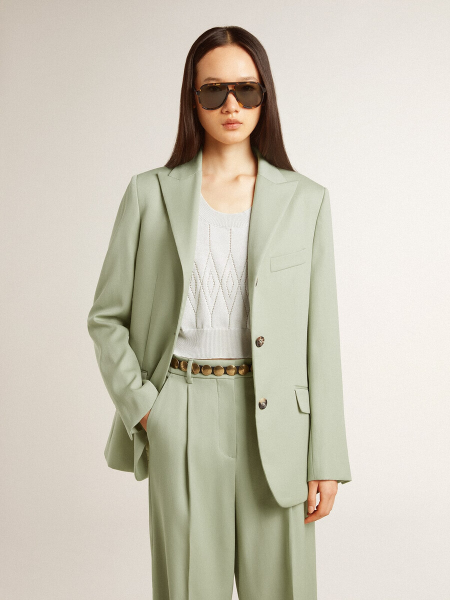 damesblazer van saliegroene wol