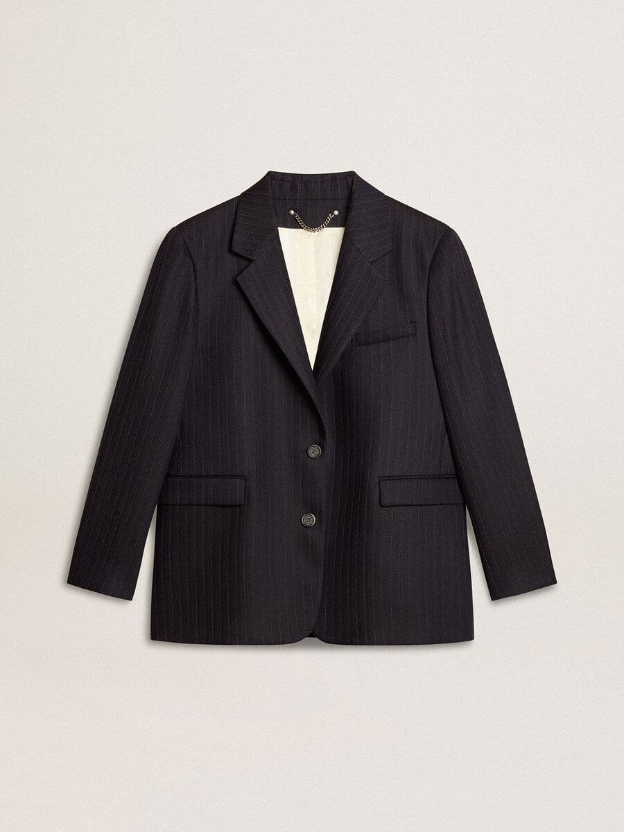damesblazer van wol in middernachtblauw met enkele rij knopen