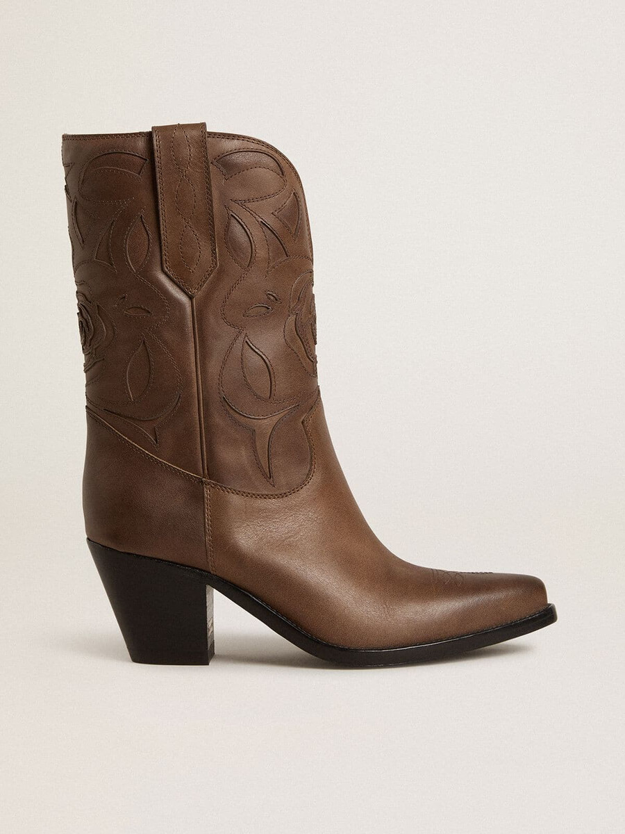 wish star laarzen van duifgrijs leer met ton-sur-ton inlegdetails.