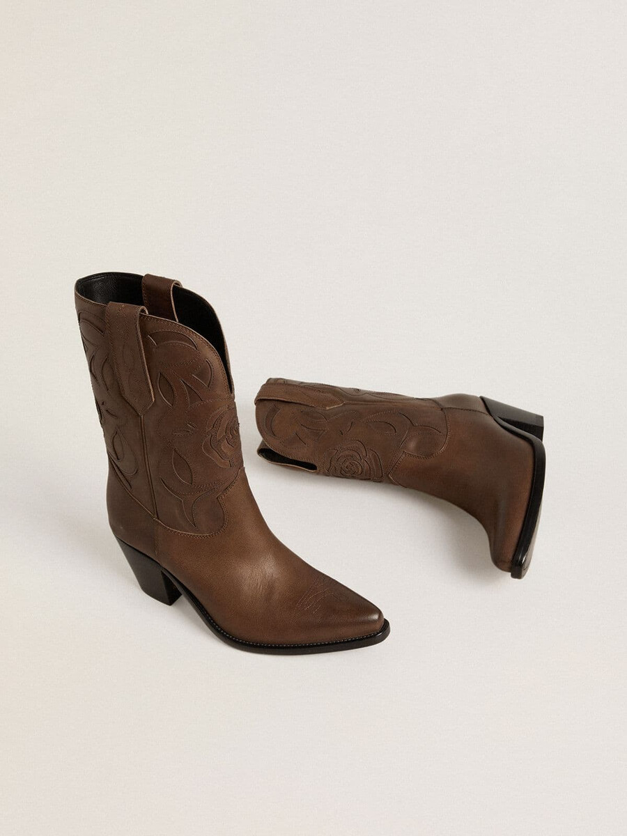 wish star laarzen van duifgrijs leer met ton-sur-ton inlegdetails.