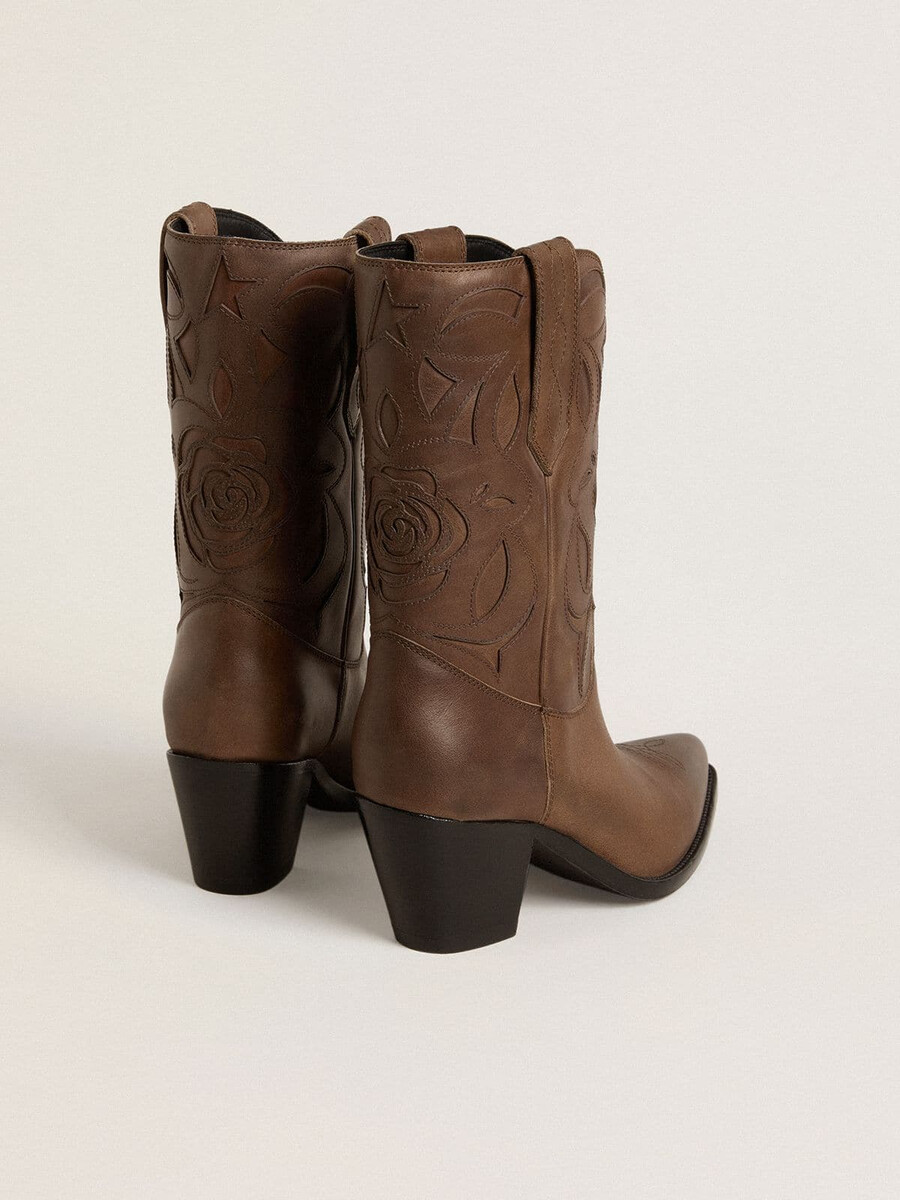 wish star laarzen van duifgrijs leer met ton-sur-ton inlegdetails.