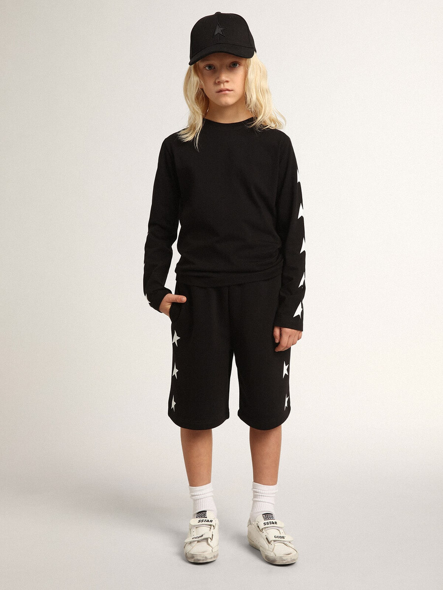 zwarte bermuda-shorts voor jongens met witte sterren