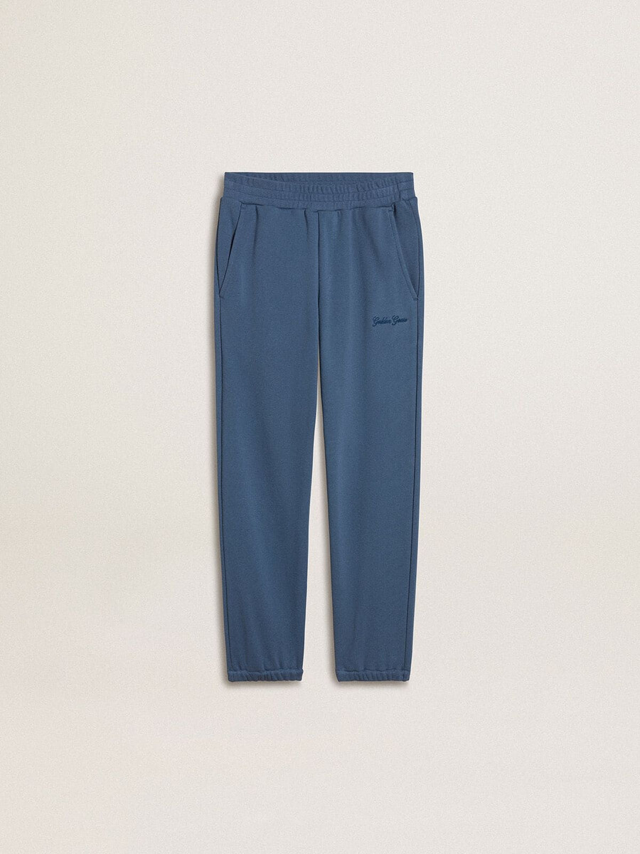 blauwe joggingbroek voor kinderen met borduursel