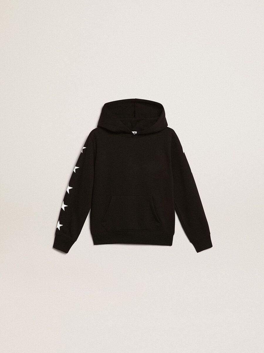 zwarte hoodie voor jongens met contrasterende witte sterren.